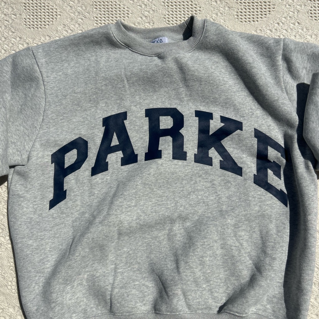 Parker Gray Crewneck Sweater With Navy Lettering